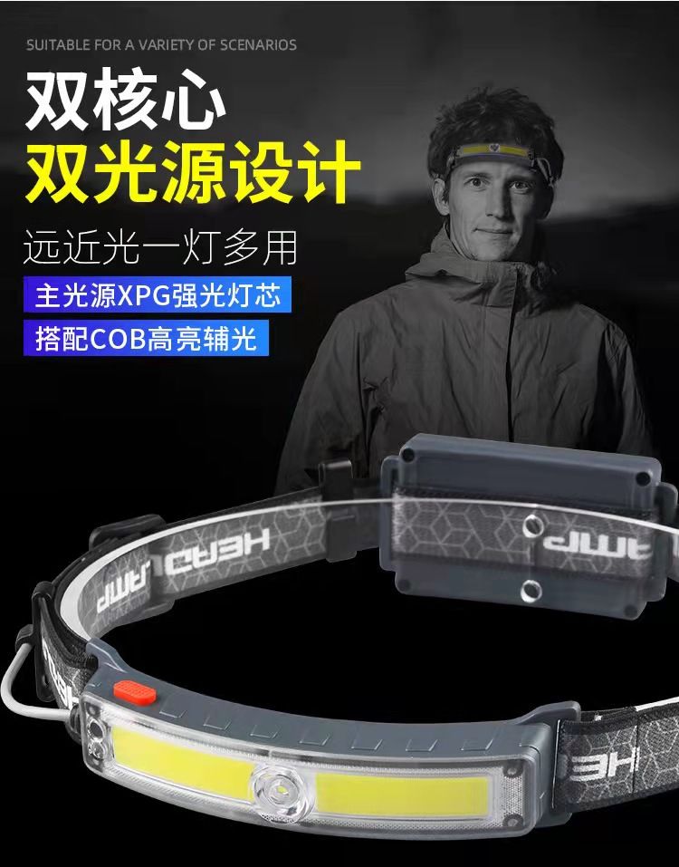 The new T-ypec charging dual-light source camping night running head-mounted 10w ultra-bright floodlight long-range sensing headlamp pic 6