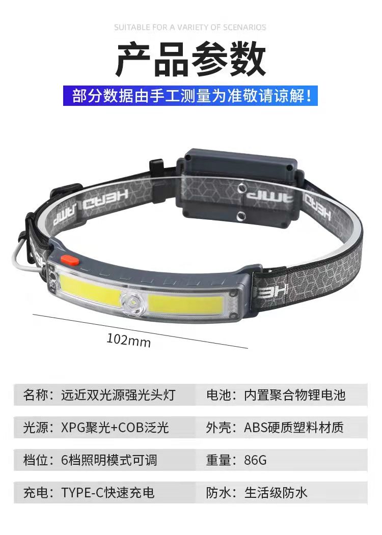 The new T-ypec charging dual-light source camping night running head-mounted 10w ultra-bright floodlight long-range sensing headlamp pic 9