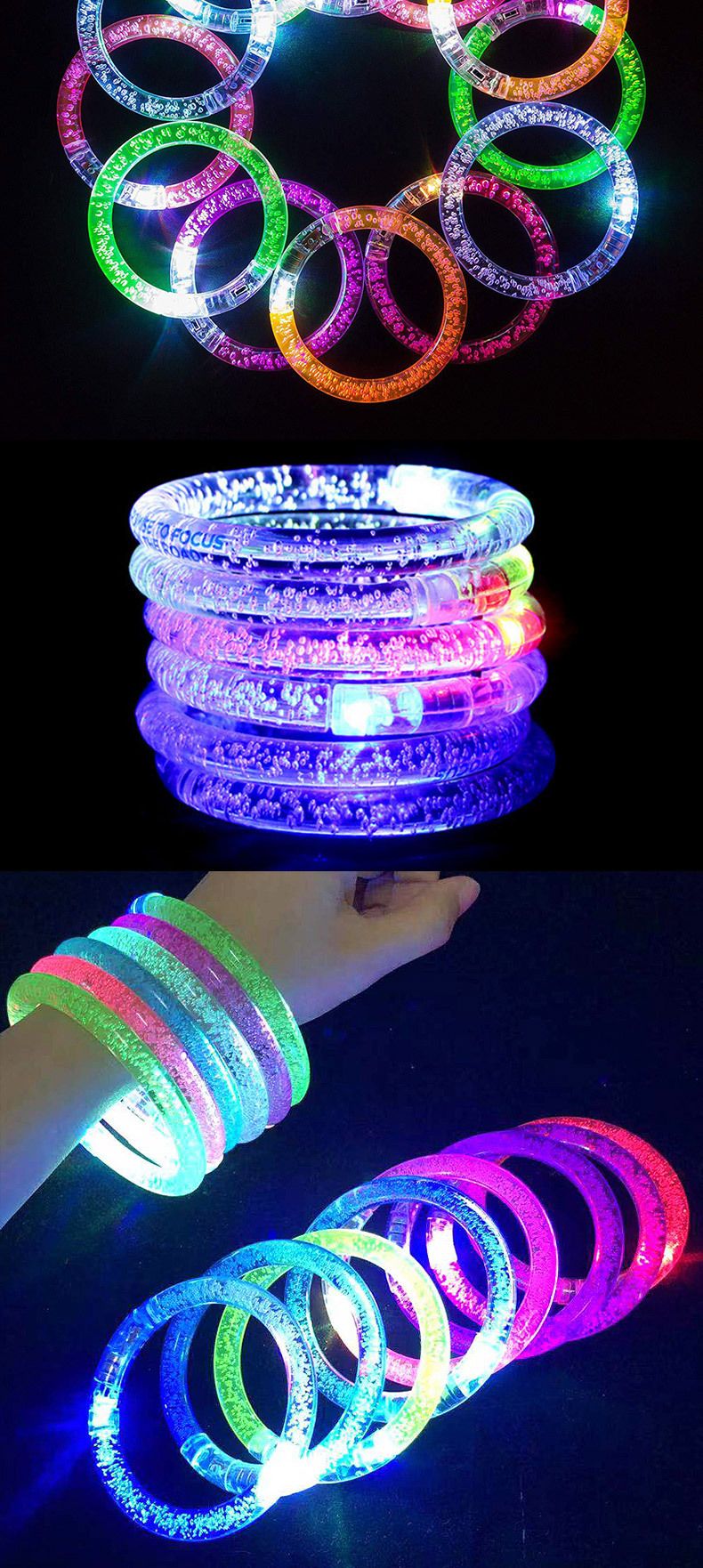 地摊夜市LED发光红蓝双闪透明荧光手环夜光手镯节日派对饰品批发详情13