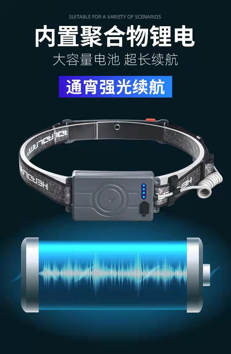 The new T-ypec charging dual-light source camping night running head-mounted 10w ultra-bright floodlight long-range sensing headlamp pic 13