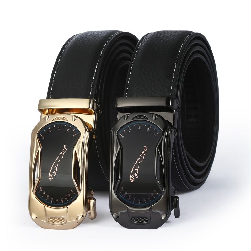 Men's two-layer cowhide belt, genuine and fashionable new self-locking genuine leather men's gift, business trouser pocket, leather goods details Picture