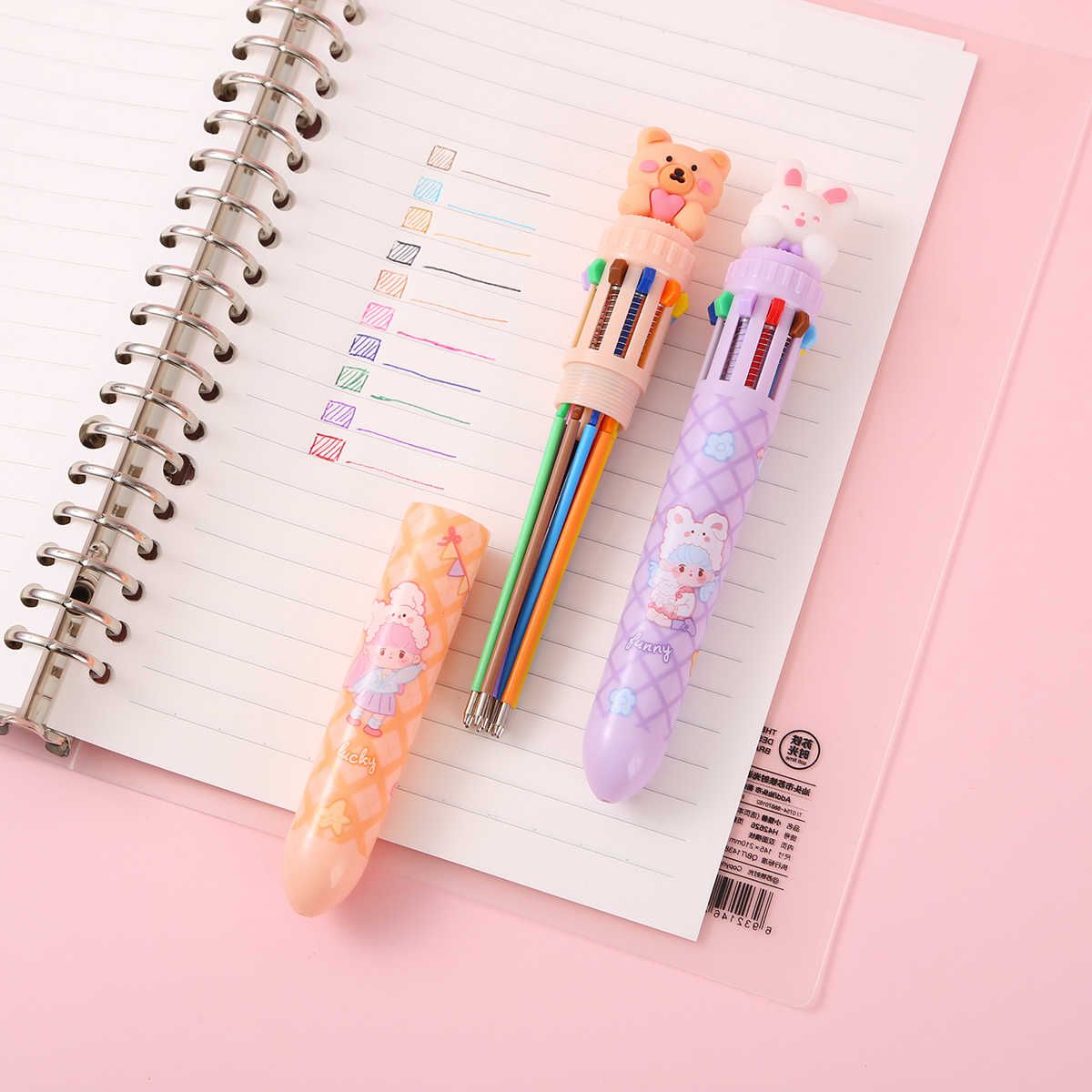 晨兮文具可爱十色圆珠笔卡通泰迪熊多色按动油笔学生多功能手账笔详情图4