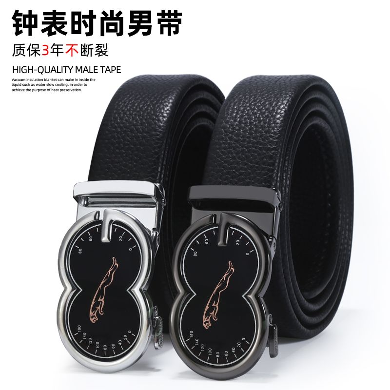 Men's business fashion leather double-layer cowhide belt for young people, live-streaming hot sales, belt manufacturer wholesale details Picture