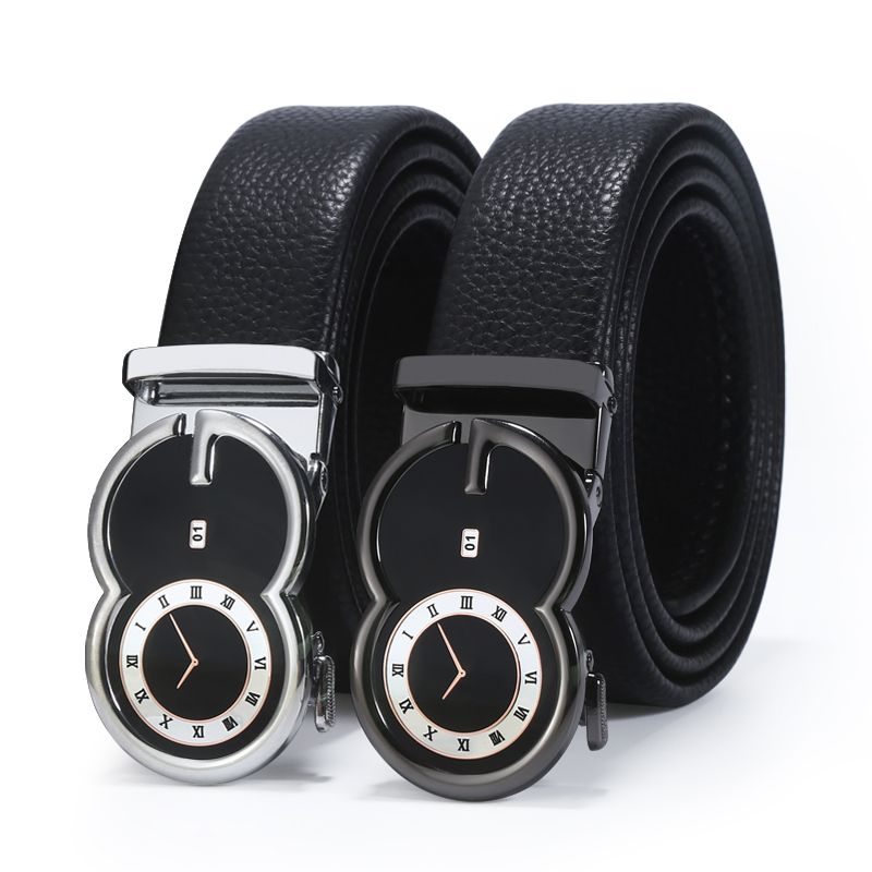 Men's business fashion leather double-layer cowhide belt for young people, live-streaming hot sales, belt manufacturer wholesale Specification image