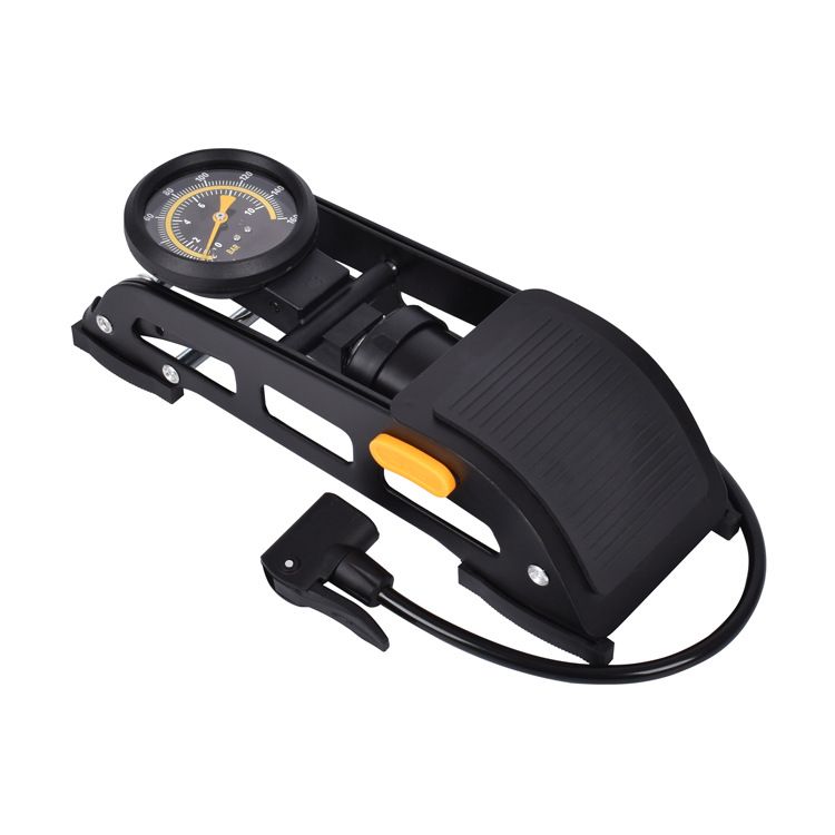 5512 Mountain bike stainless steel air pump with pressure gauge, high-pressure air pump, portable bicycle pedal air pump, pedal air pump Item Picture