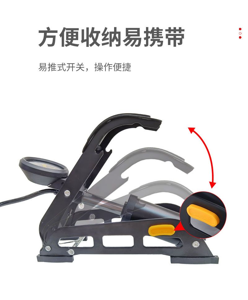 5512 Mountain bike stainless steel air pump with pressure gauge, high-pressure air pump, portable bicycle pedal air pump, pedal air pump details Picture