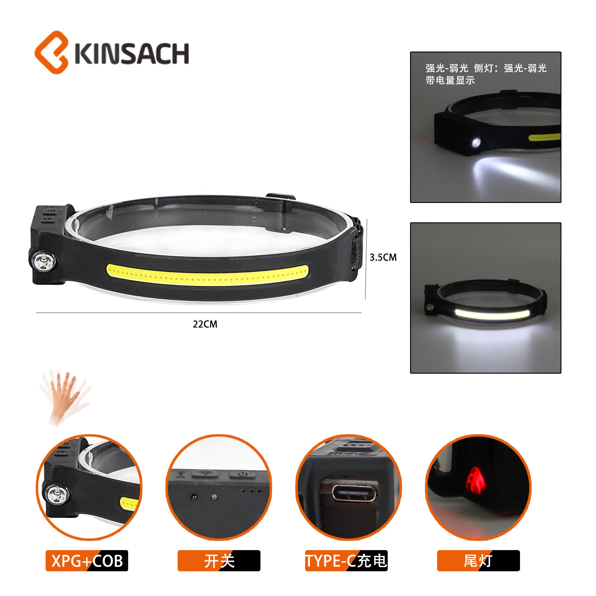 High-quality outdoor waterproof headlamps with USB charging and LED full-view headlamps that are popular in 2022 details Picture
