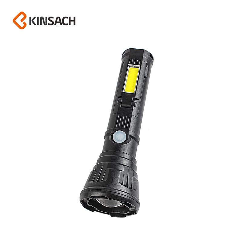 双光源变焦COB强光手电筒 户外防水USB充电伸缩变焦大功率手电筒