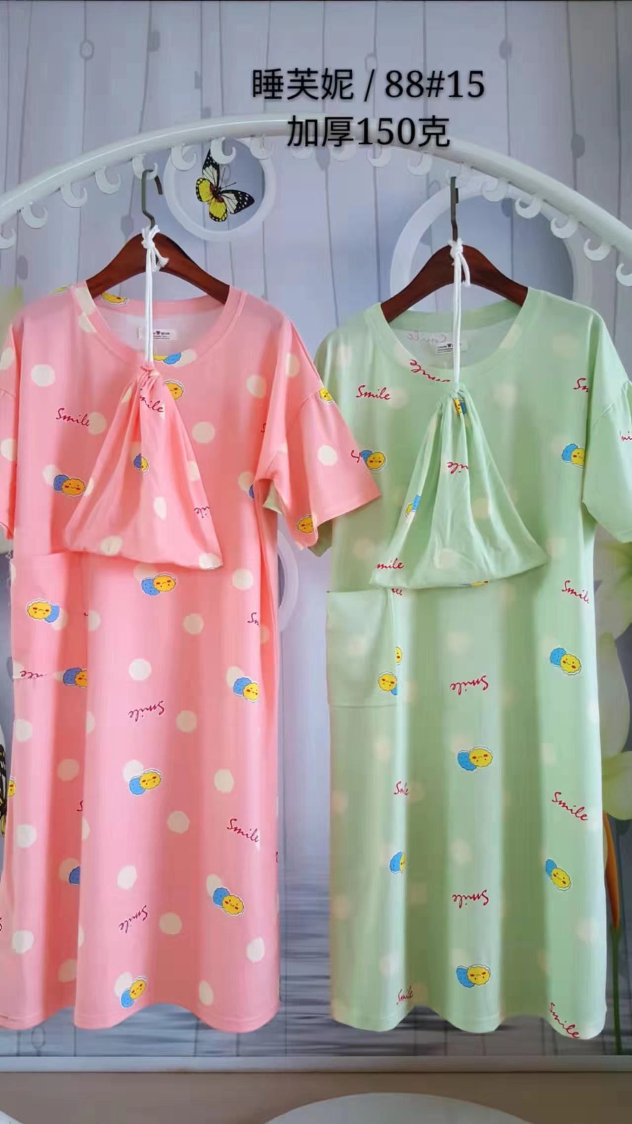 夏季网络爆款女士韩版布袋口袋短袖睡裙牛奶棉可爱卡通少女短袖家居睡衣