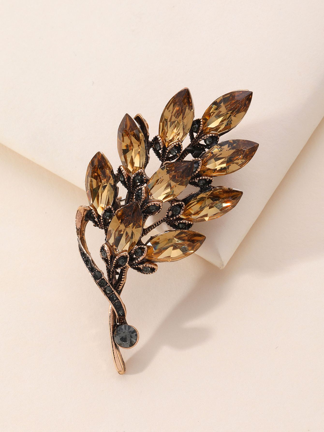 Best-selling factory direct sale Korean version leaf large glass brooch and pin in ancient color series - Yingying -yy004 Item Picture