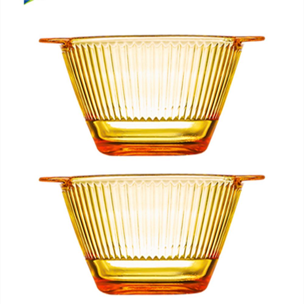 Two-piece Set of Erha Crystal Erha Water Crystal Ning Vertical Pattern Double-Ear Bowl (Amber Color)