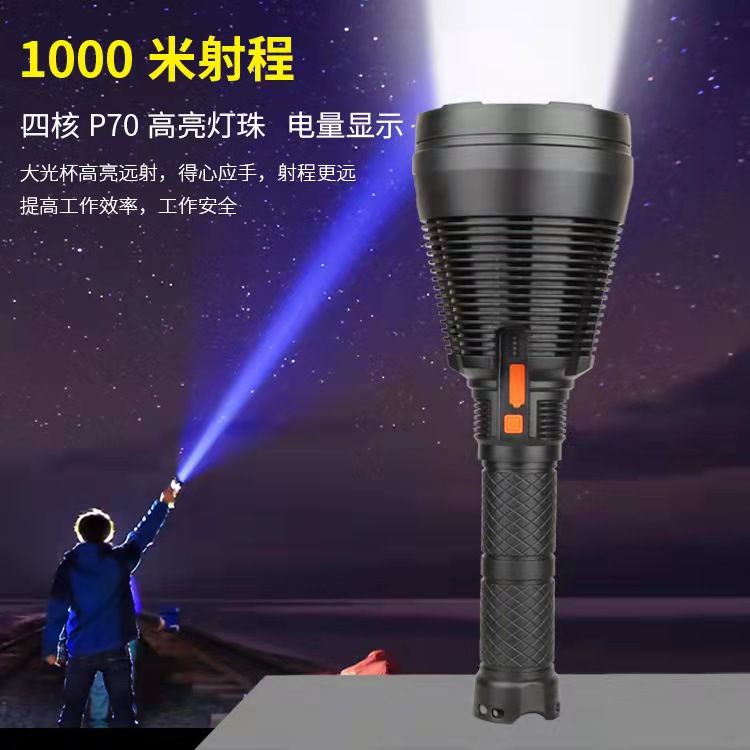 Cross-border high-power patrol USB rechargeable flashlight with red, yellow and blue lenses that can be replaced outdoor strong light searchlight portable lamp pic 1