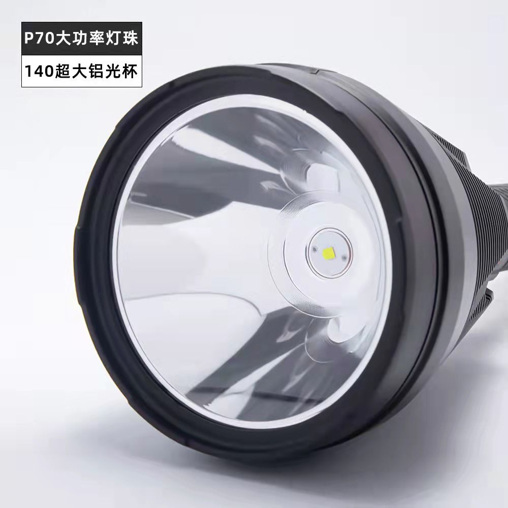 Cross-border high-power patrol USB rechargeable flashlight with red, yellow and blue lenses that can be replaced outdoor strong light searchlight portable lamp Item Picture