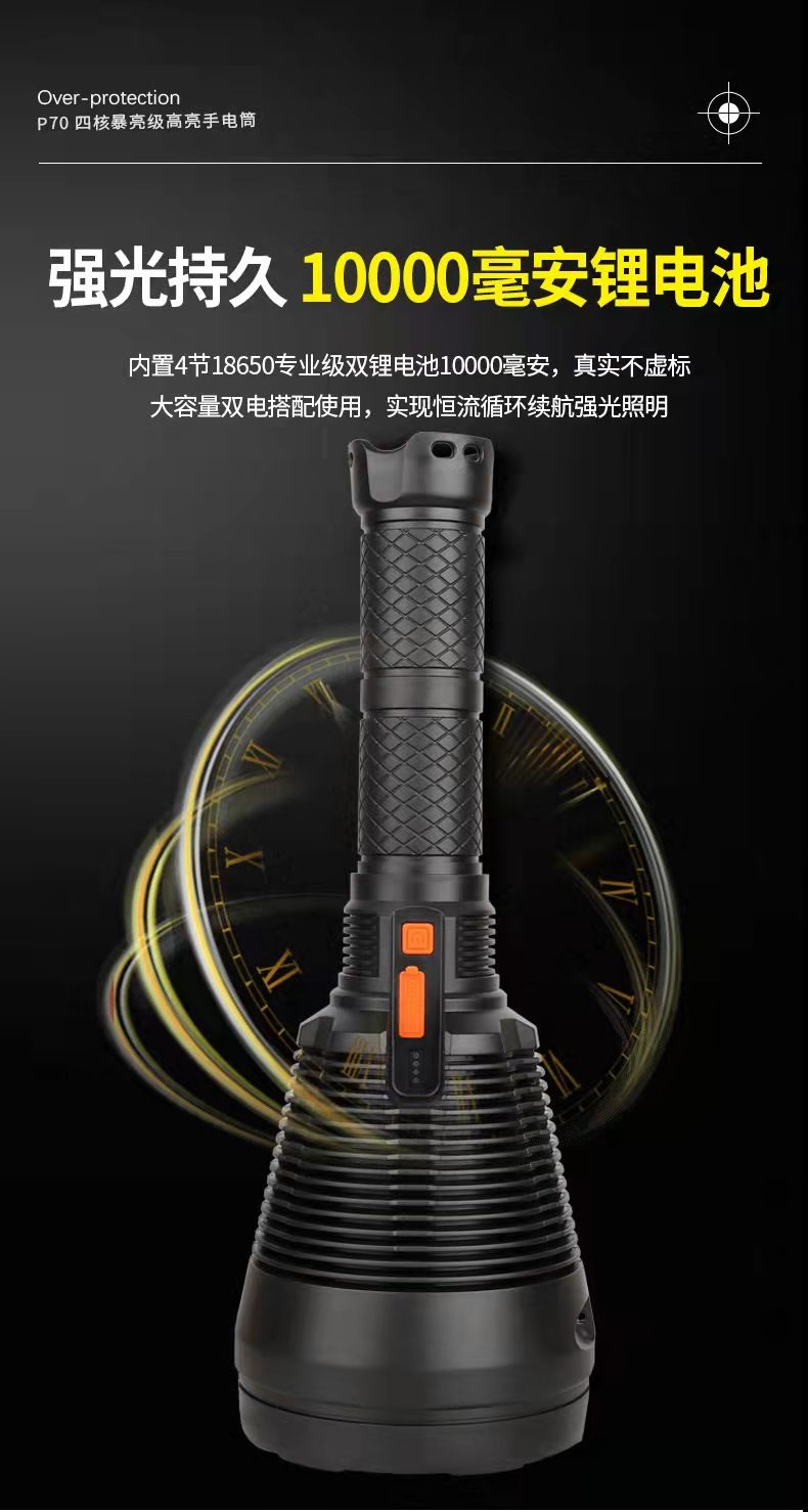 Cross-border high-power patrol USB rechargeable flashlight with red, yellow and blue lenses that can be replaced outdoor strong light searchlight portable lamp pic 10