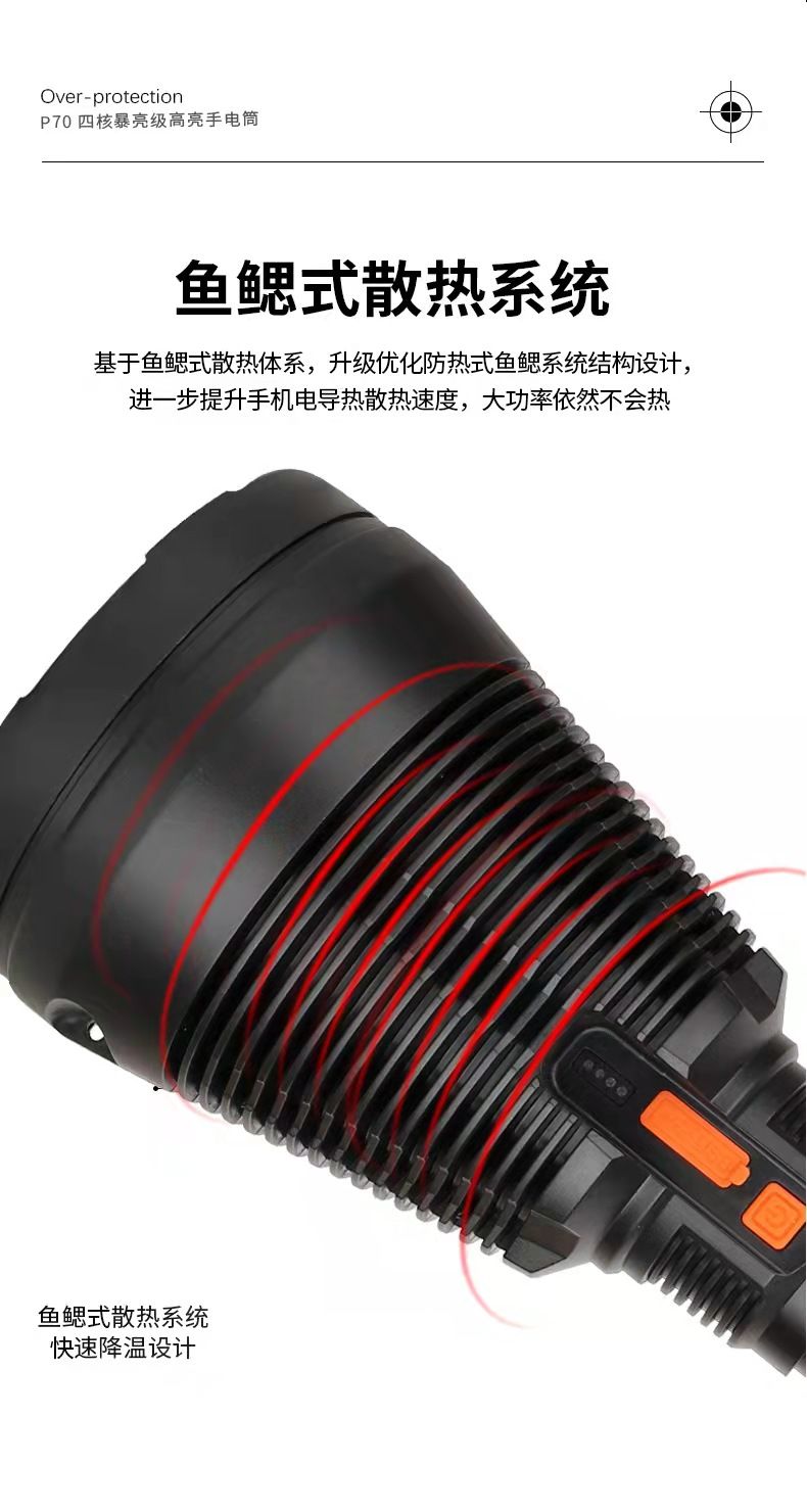 Cross-border high-power patrol USB rechargeable flashlight with red, yellow and blue lenses that can be replaced outdoor strong light searchlight portable lamp pic 5