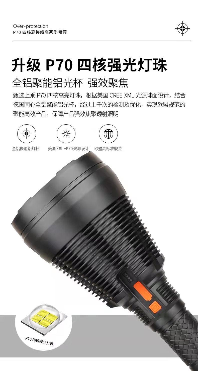 Cross-border high-power patrol USB rechargeable flashlight with red, yellow and blue lenses that can be replaced outdoor strong light searchlight portable lamp pic 9