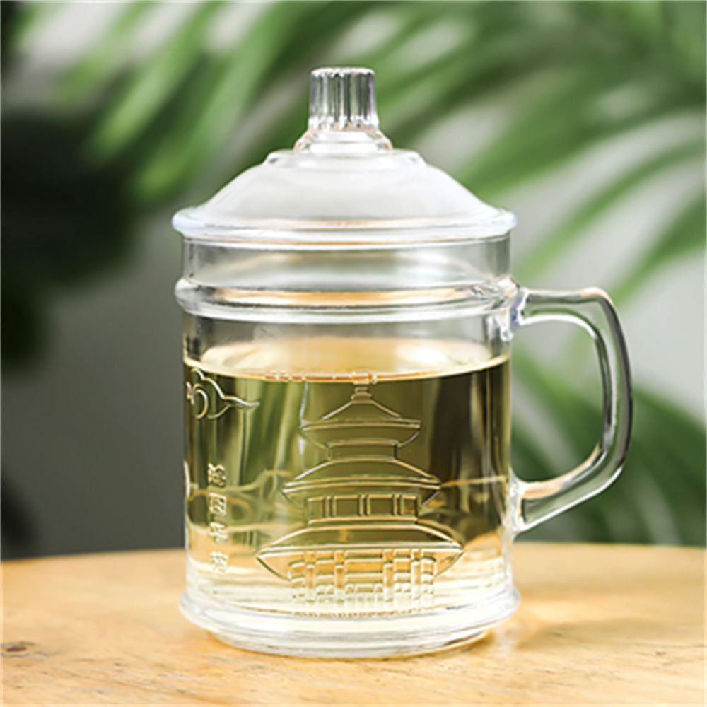 Court cup, household heat-resistant covered glass tea cup, handle cup