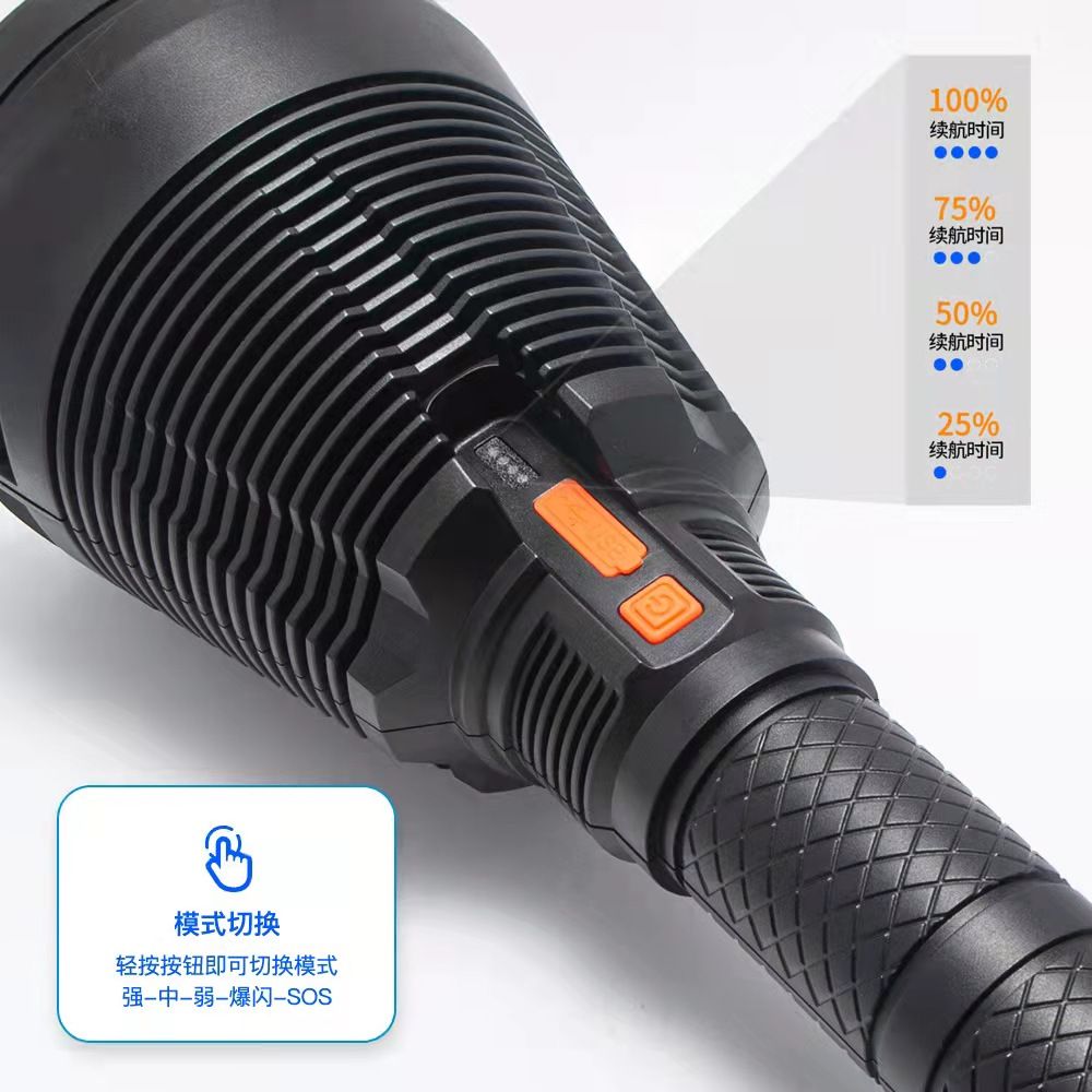 Cross-border high-power patrol USB rechargeable flashlight with red, yellow and blue lenses that can be replaced outdoor strong light searchlight portable lamp Application Scenario