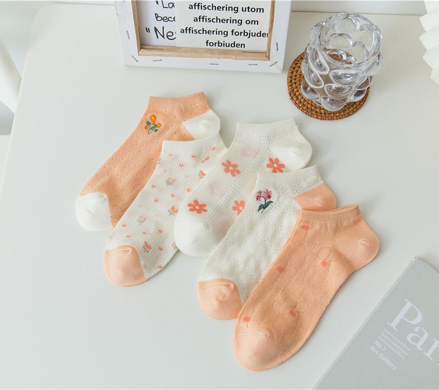 2022棉绢橘色短袜船袜 女士超薄 夏 淑女 