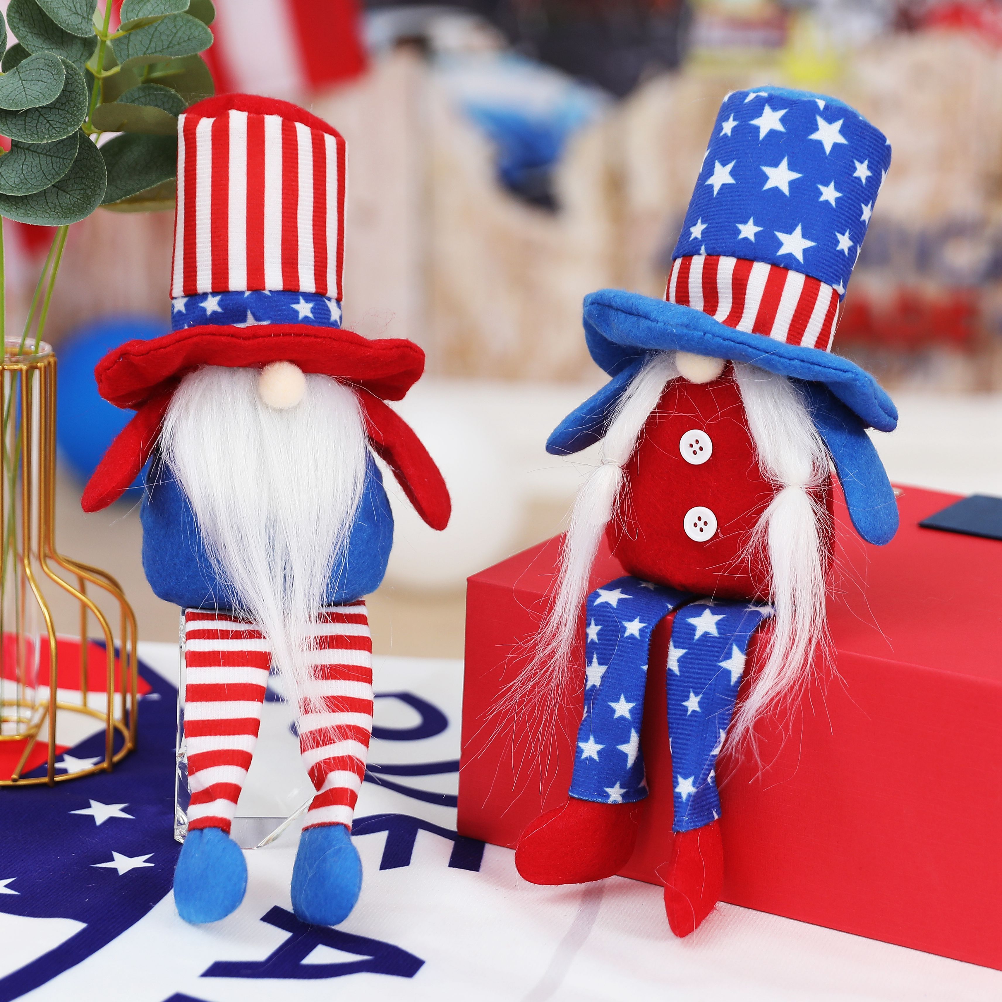 新品美国独立日高帽长腿五角星侏儒毛绒娃娃美国儿童节庆礼物详情图2