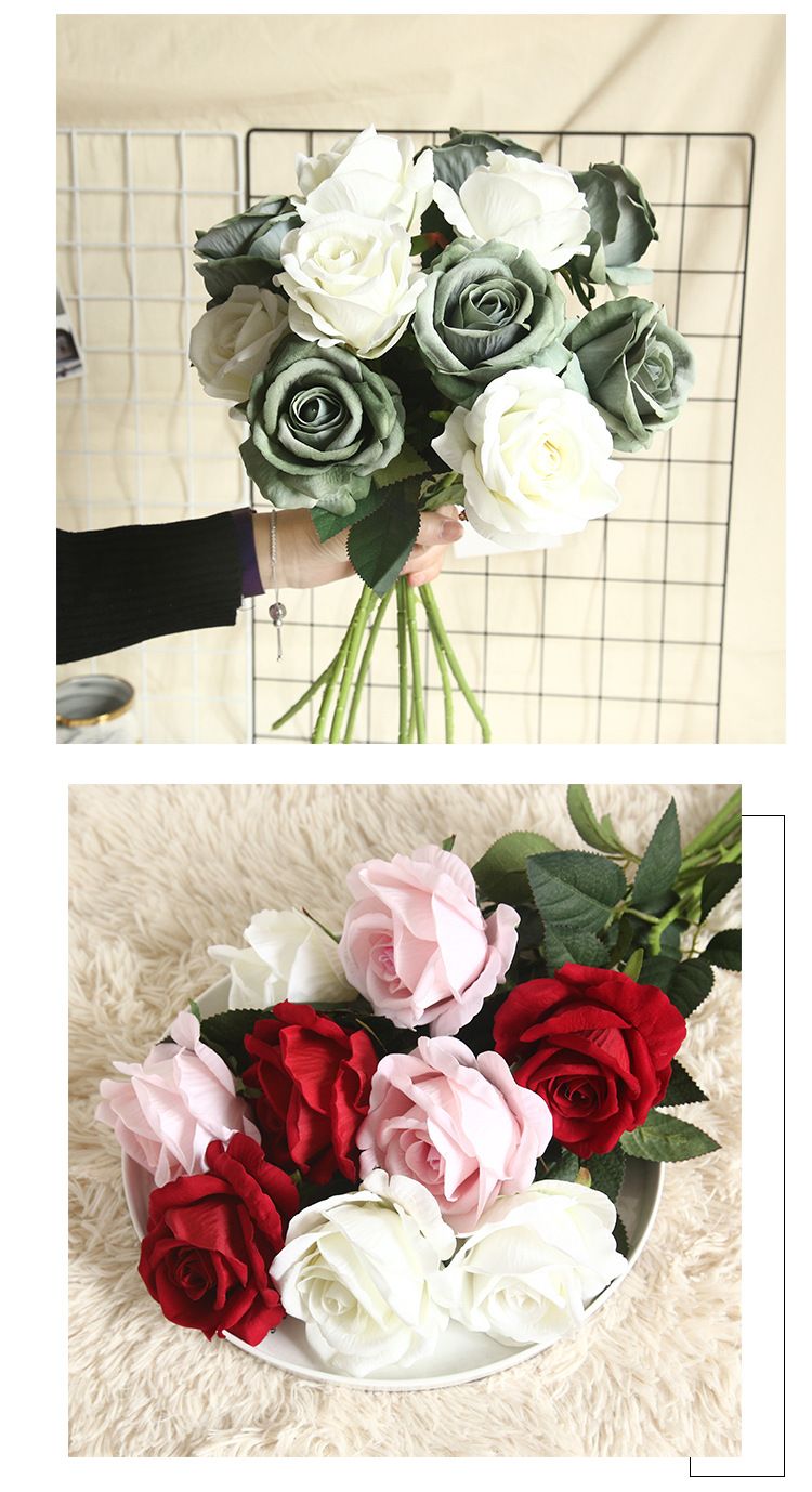绒布玫瑰花仿真花植物盆景婚庆装饰品INS风仿真植物墙花墙详情6