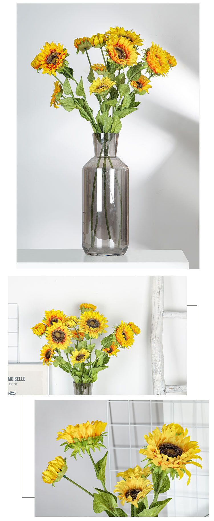 Sunflower artificial flower plant bonsai wedding decoration INS style artificial plant wall rose MW68111 pic 12