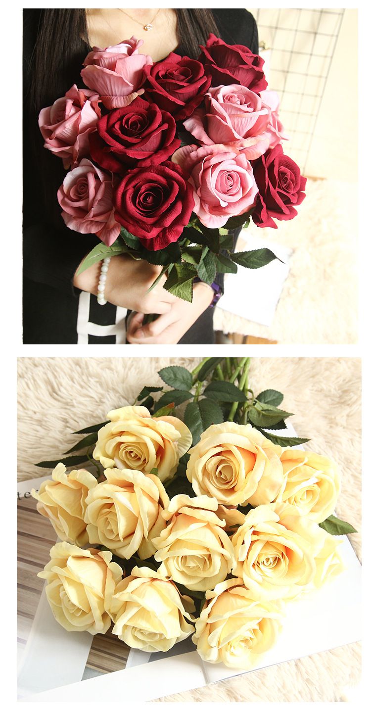 绒布玫瑰花仿真花植物盆景婚庆装饰品INS风仿真植物墙花墙详情8