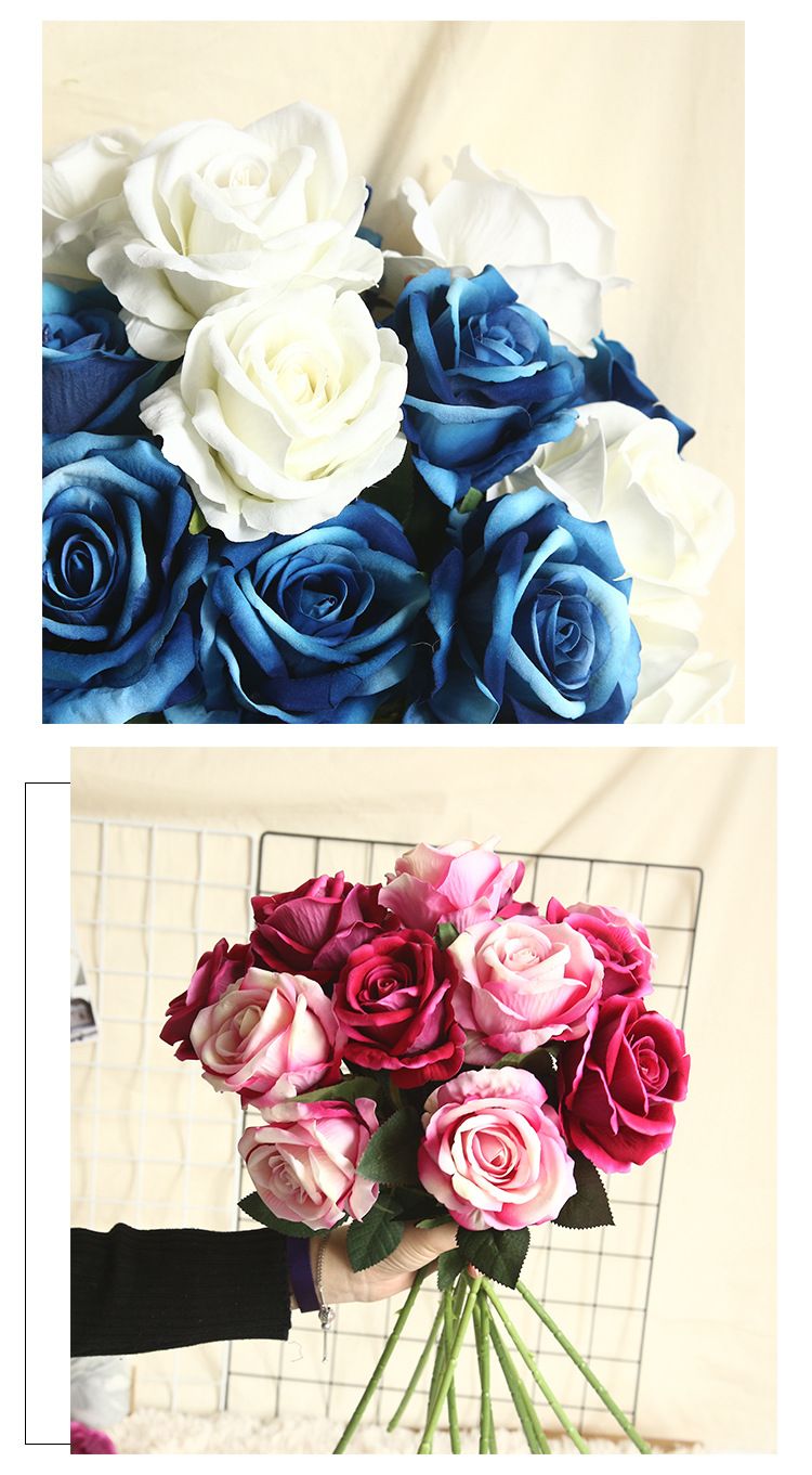 绒布玫瑰花仿真花植物盆景婚庆装饰品INS风仿真植物墙花墙详情10