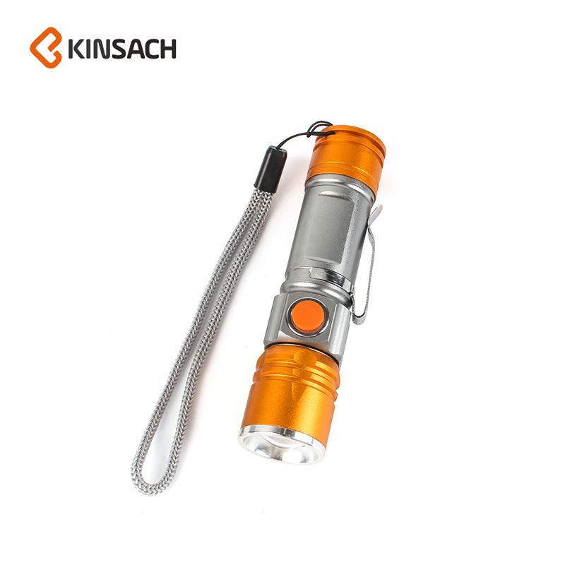 内置USB充电迷你小手电led铝合金手电筒伸缩变焦户外强光充电手电