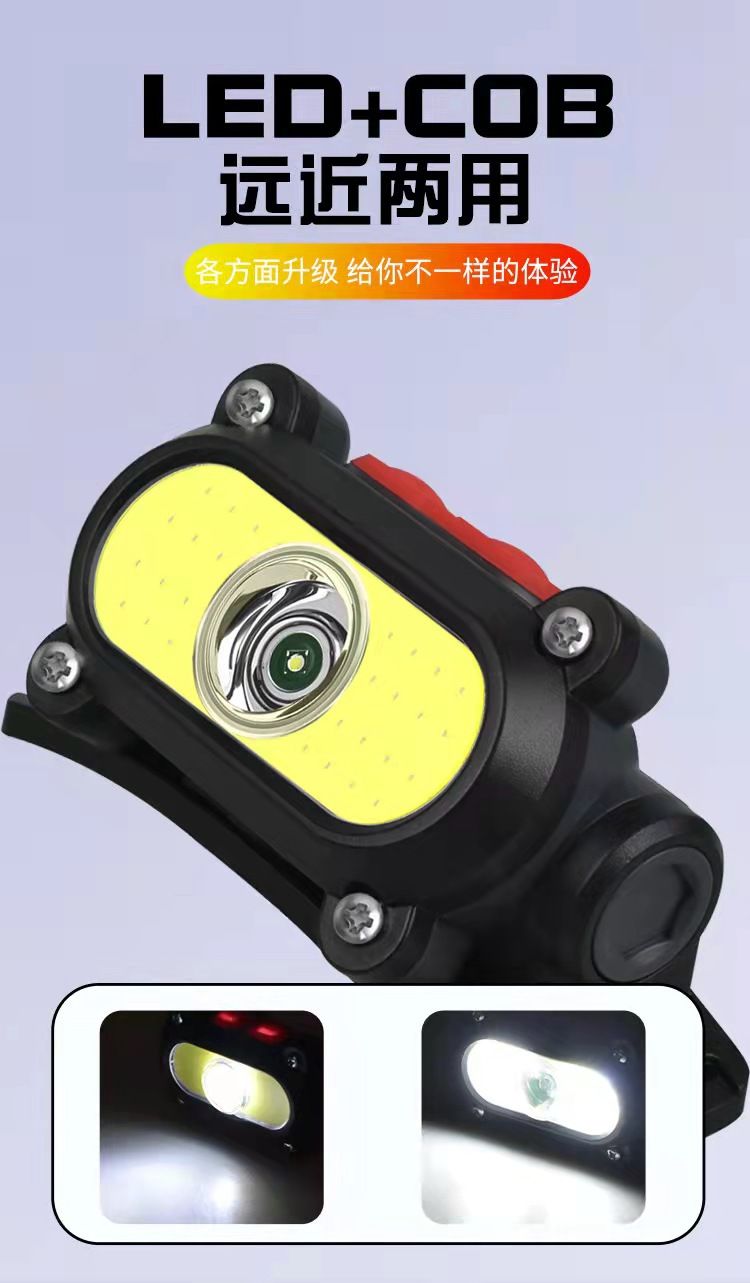 New COB headlamp dual-source rechargeable headlamp USB built-in battery strong headlamp for fishing and night fishing pic 4