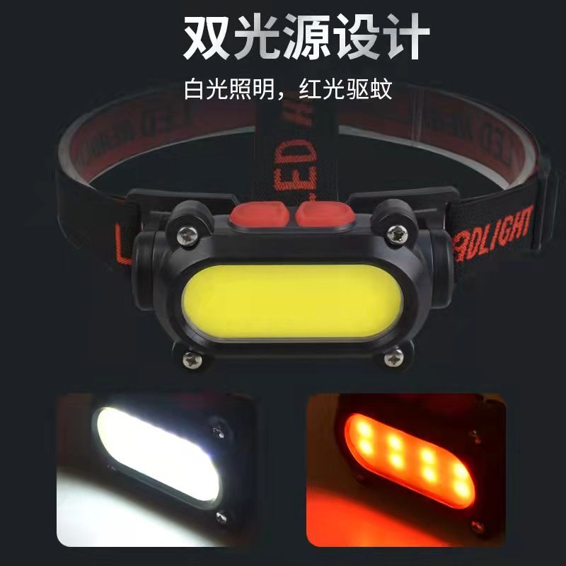New USB charging headlamp, dual-source outdoor emergency head-mounted lamp, multi-functional sensor COB lighting lamp pic 2