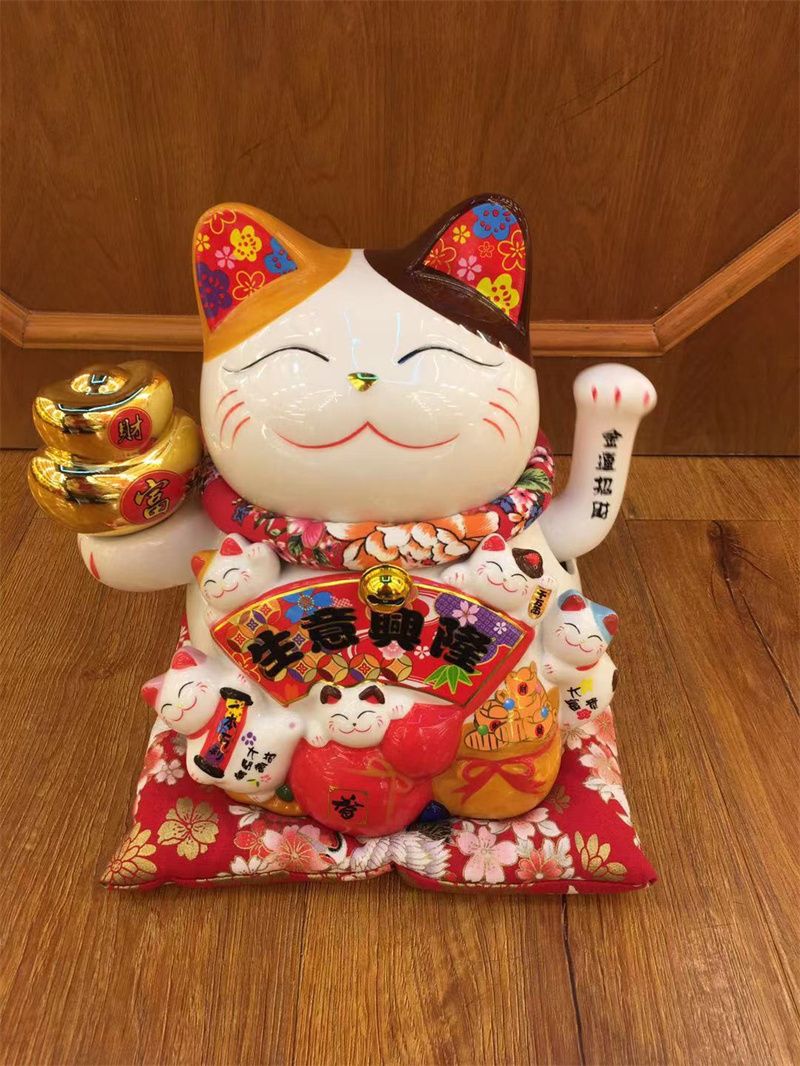南泰白瓷彩色摇手猫生意兴隆财源滚滚电动摇手猫