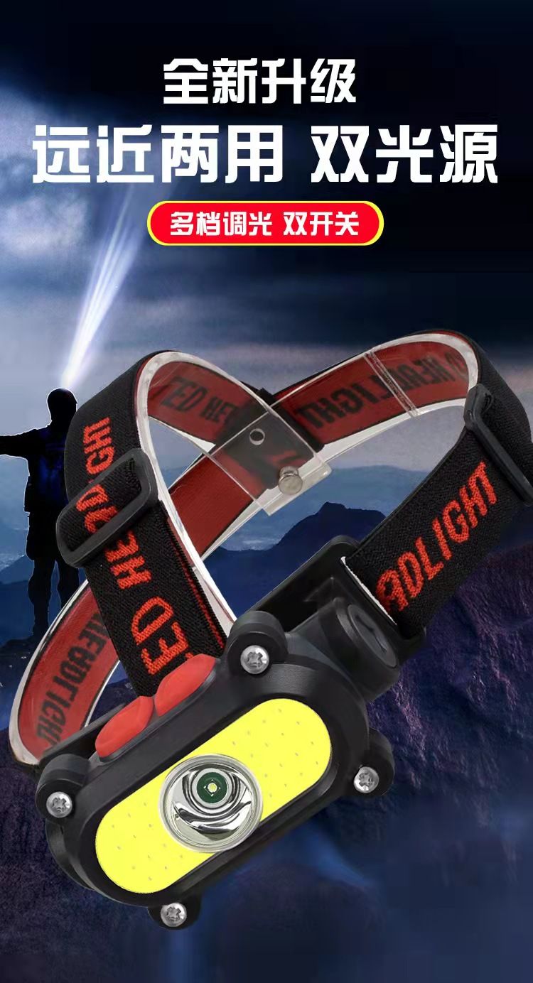New COB headlamp dual-source rechargeable headlamp USB built-in battery strong headlamp for fishing and night fishing pic 5