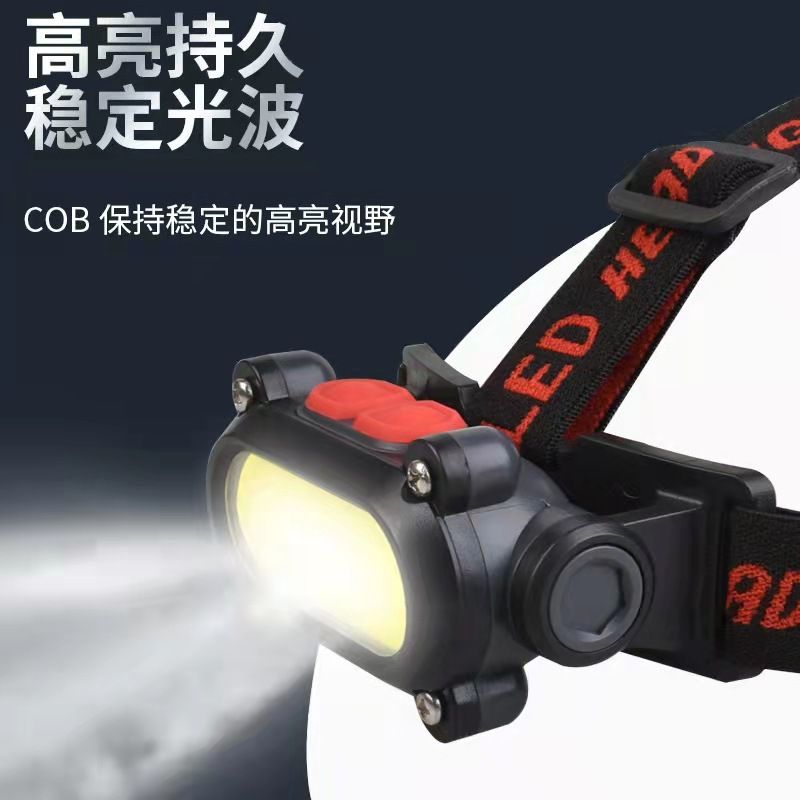 New USB charging headlamp, dual-source outdoor emergency head-mounted lamp, multi-functional sensor COB lighting lamp pic 3