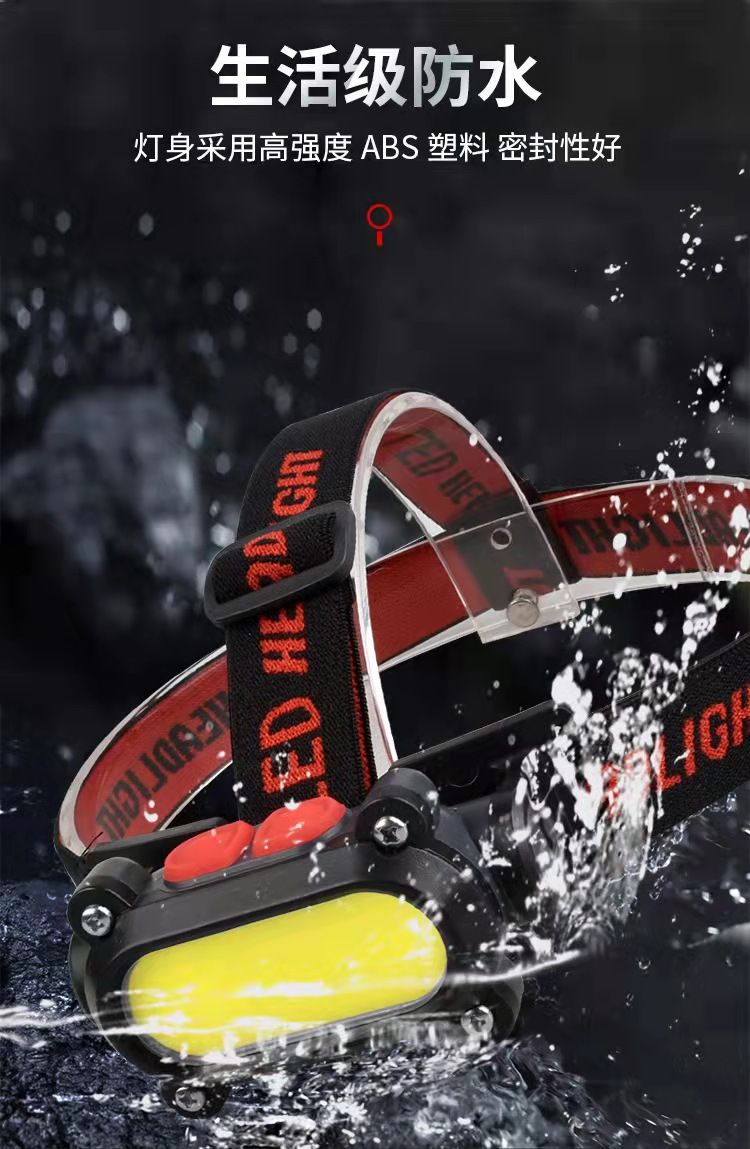 New USB charging headlamp, dual-source outdoor emergency head-mounted lamp, multi-functional sensor COB lighting lamp pic 1