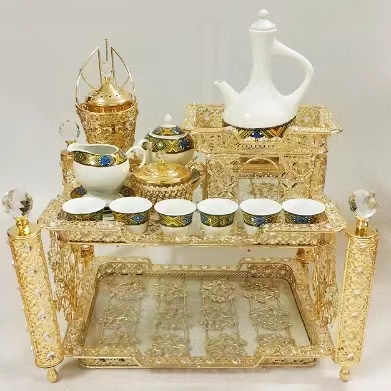 Glass ceramic wrought iron coffee table thumbnail