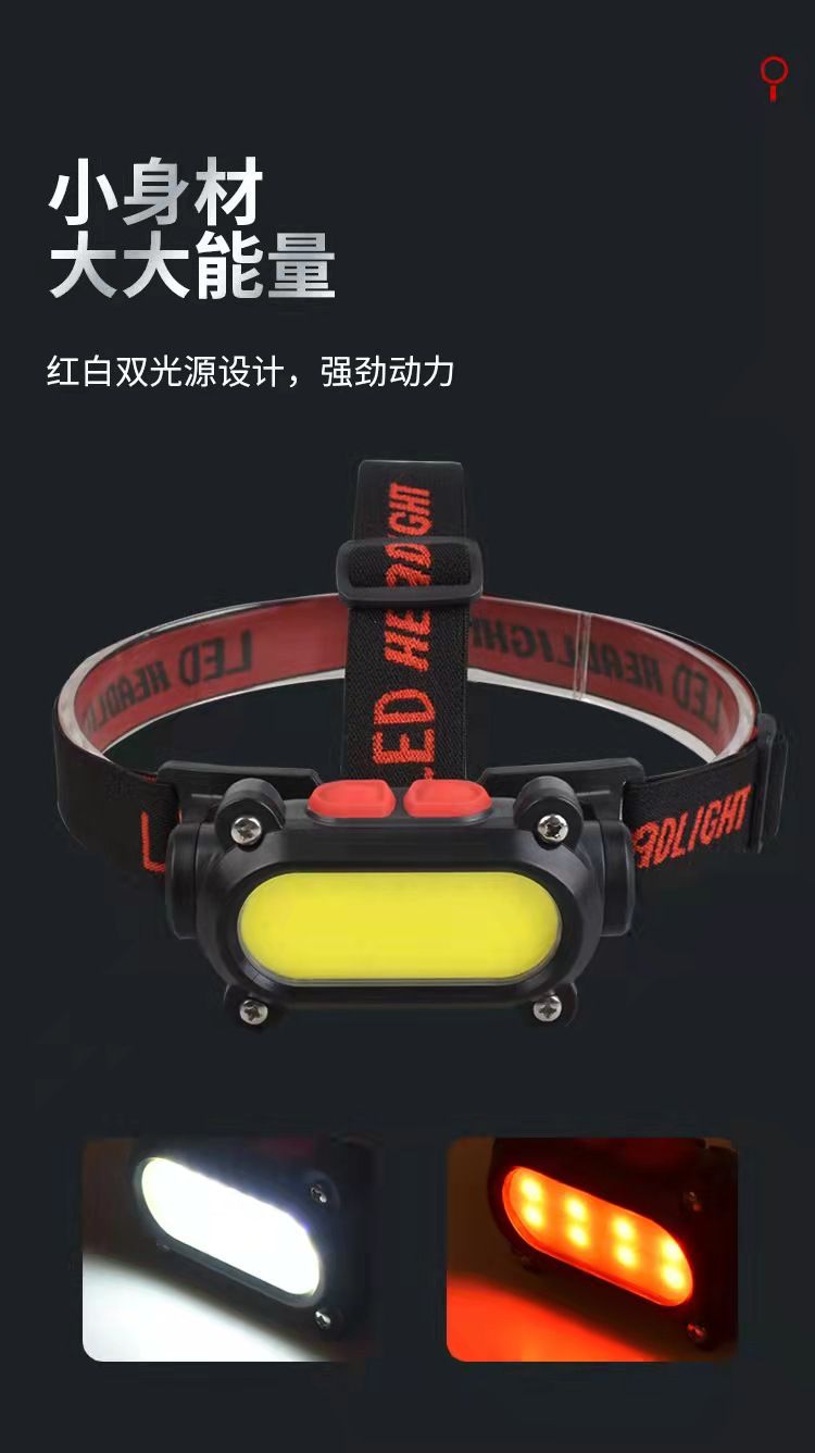 New USB charging headlamp, dual-source outdoor emergency head-mounted lamp, multi-functional sensor COB lighting lamp pic 7