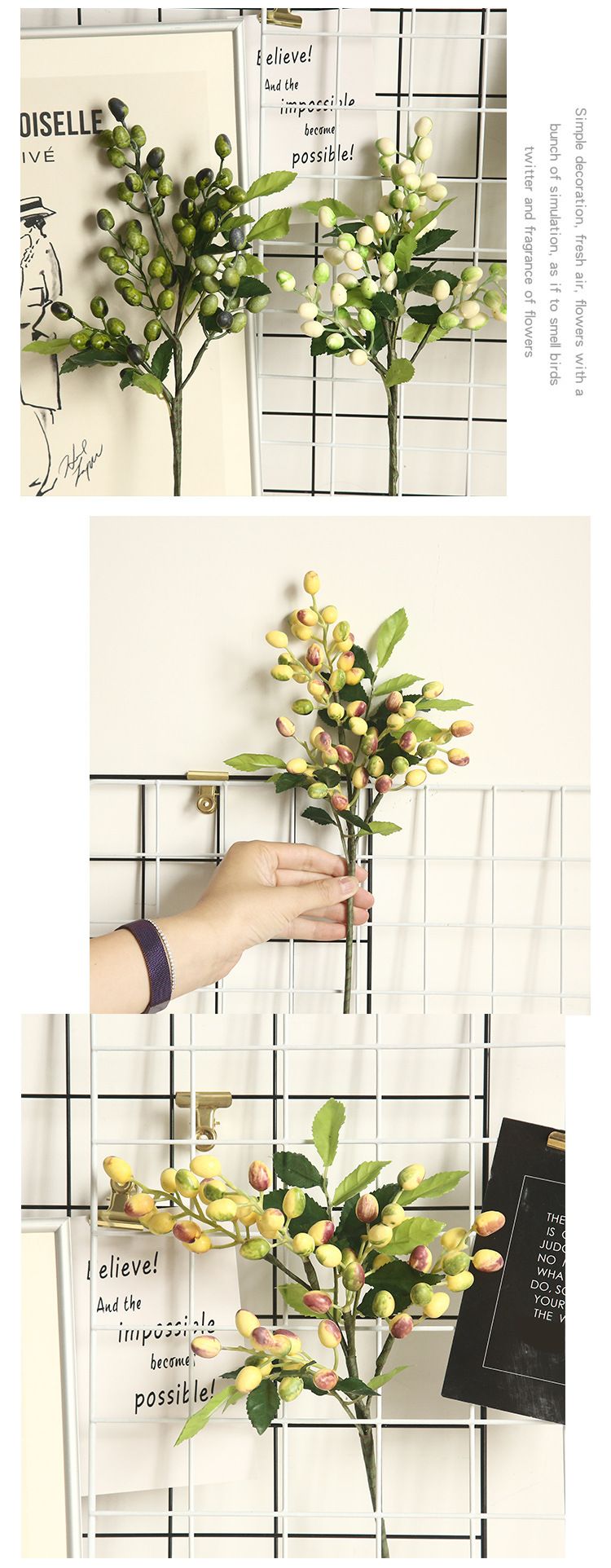 Berry, olive fruit, bean branch, Christmas artificial flower manufacturer, home decoration flower wall, plant wall, artificial flower MW30333 pic 8