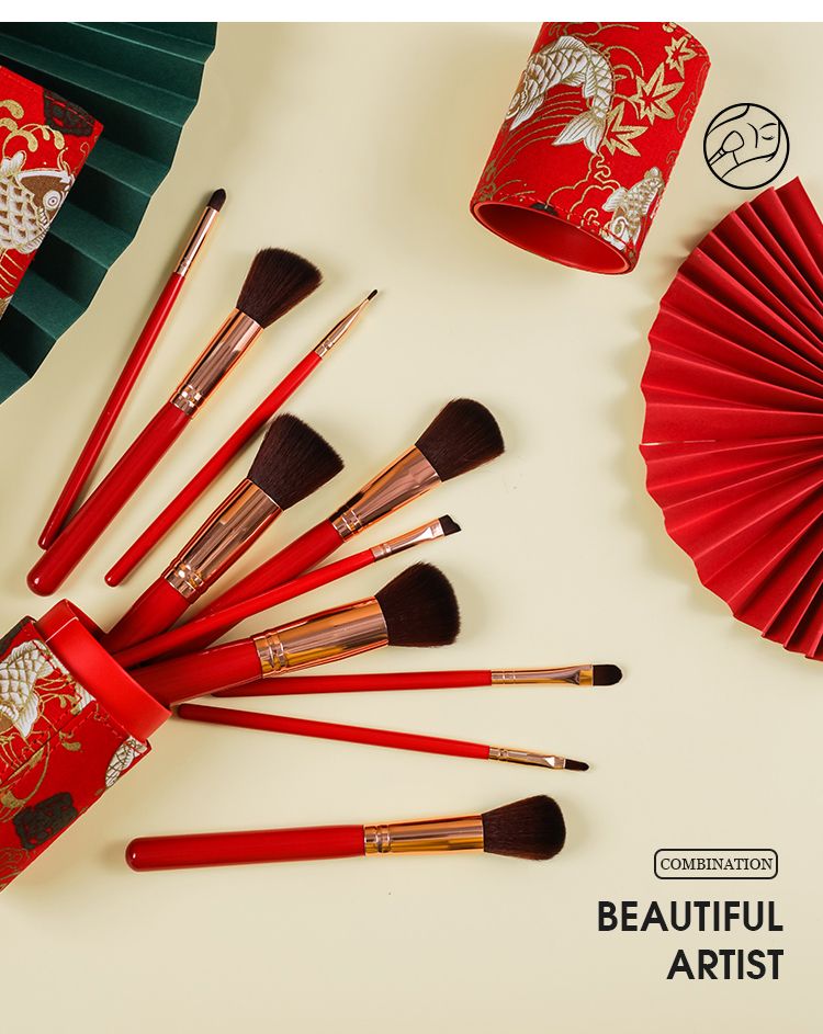 10 red fish-patterned cloth bag sets with Chinese style, symbolizing the joy and good luck of having fish every year Specification image