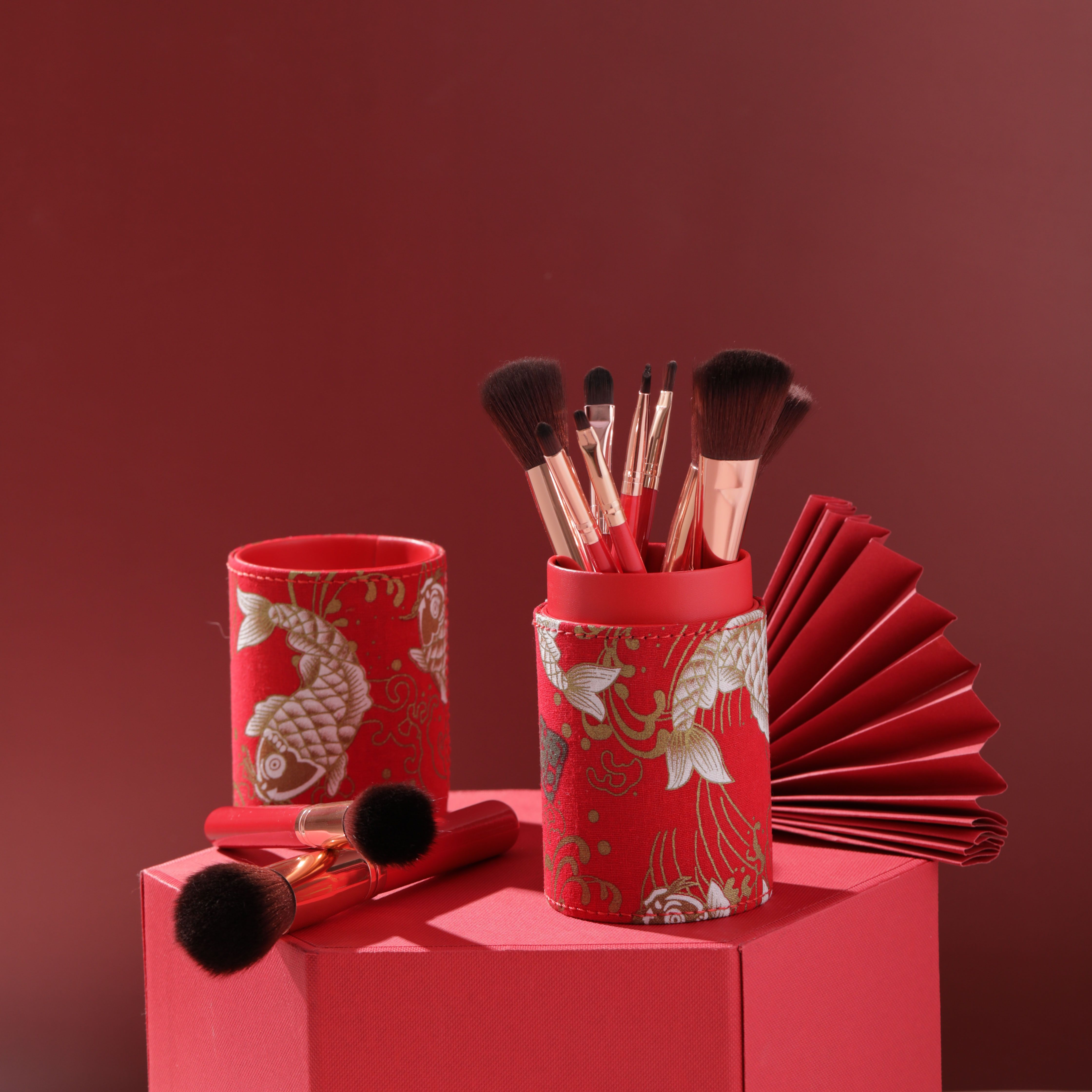 10 red fish-patterned cloth bag sets with Chinese style, symbolizing the joy and good luck of having fish every year details Picture