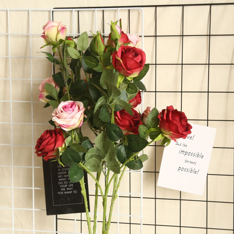 4-head rose artificial flower plant bonsai, wedding decoration, Ins-style plant wall, rose wall Specification image