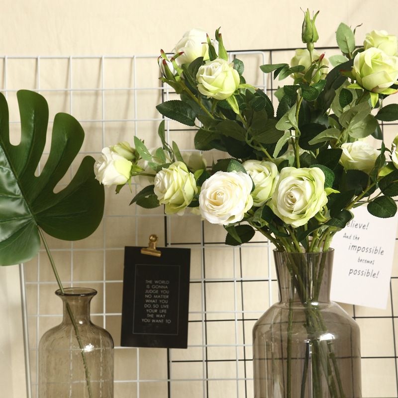 4头玫瑰仿真花植物盆景婚庆装饰品INS风植物墙花墙玫瑰花