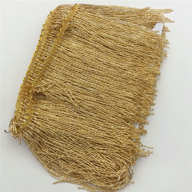 Heavy Glass Gold Seed Beaded Tassel Lamp Clothing Decorative Crafts 5 Yd Wholesale 15 Cm (6 In) Item Picture