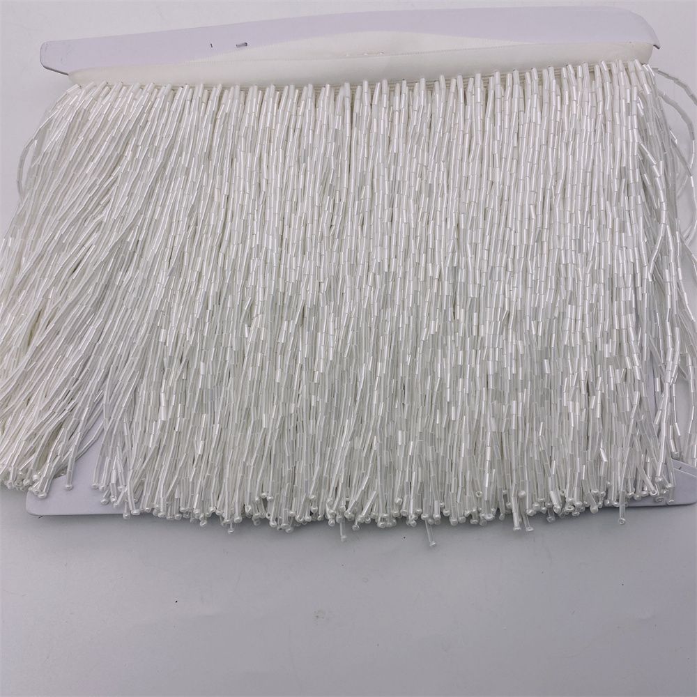 Heavy Glass Gold Seed Beaded Tassel Lamp Clothing Decorative Crafts 5 Yd Wholesale 15 Cm (6 In) details Picture