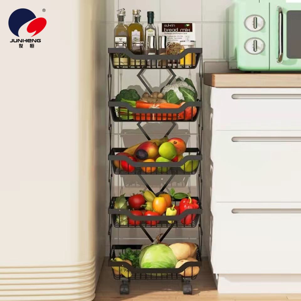 可折叠拉伸水果蔬菜收纳架多层转角可移动旋转厨房调料瓶置物架子图