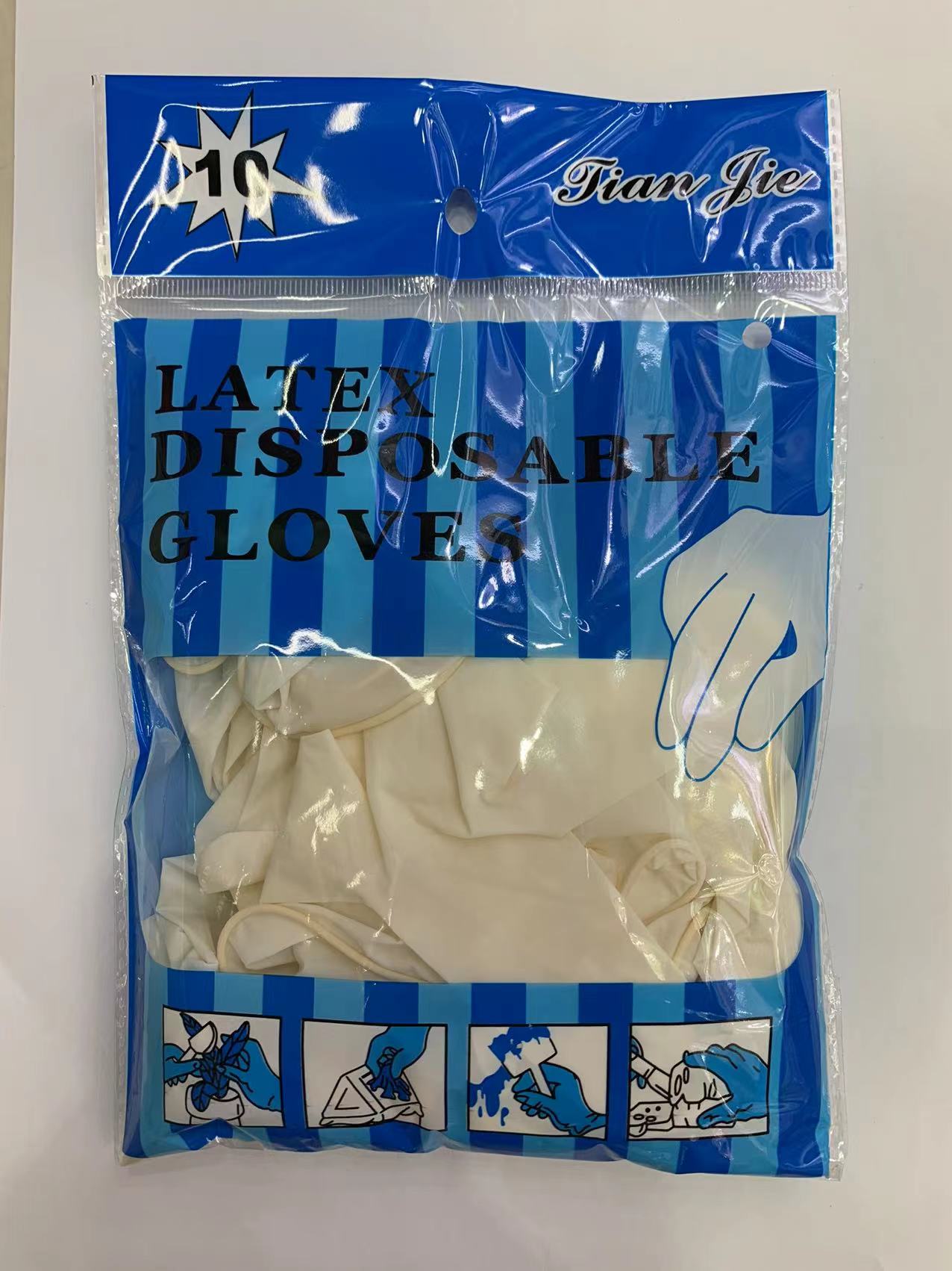 一次性乳胶10只袋装手套，LATEX DISPOSABLE GLOVES 