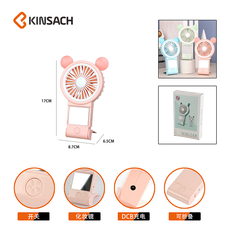 2022 New model with mirror, cute mouse, handheld fan, charging outdoor mini usb fan, pocket small fan for students details Picture
