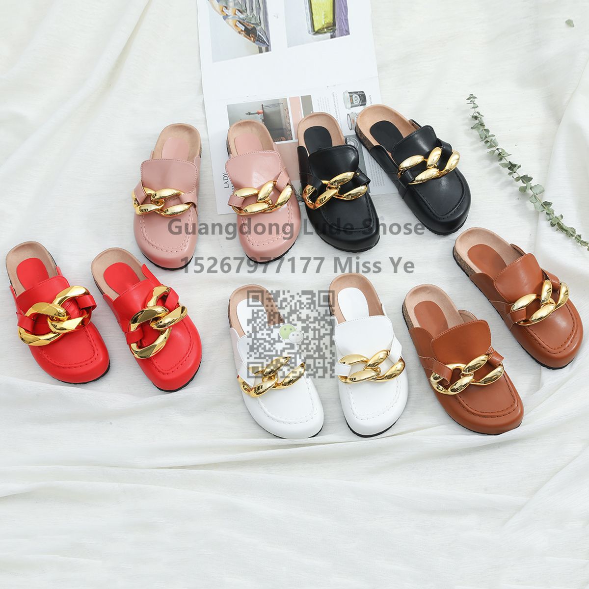 Summer New Metal Chain Thick Bottom Baotou Half Slippers Female Wear Guangzhou Women's Shoes Craft Shoes Muller Shoes Female Application Scenario