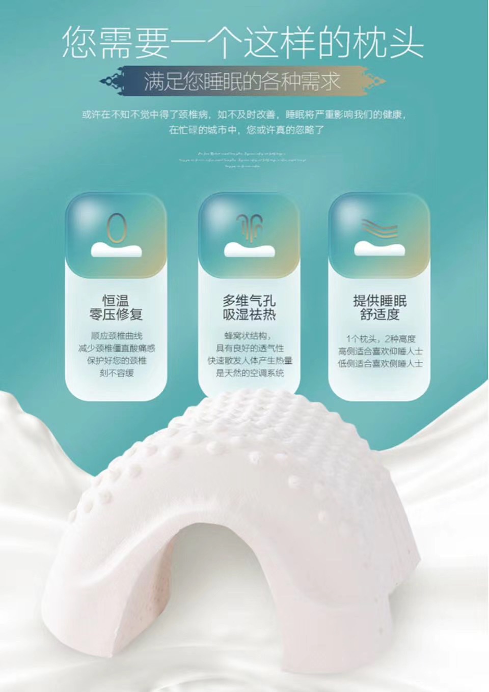 泰国天然乳胶枕头乳胶枕芯曲线波浪按摩颗粒枕详情4