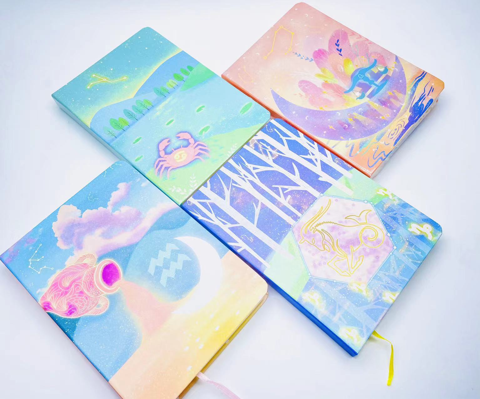 [纤客]A5精装硬面笔记本加厚圆角硬抄本蓝色系糜鹿星座风景小女孩详情6